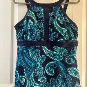 Land’s End Blue and Green Paisley Swim Top